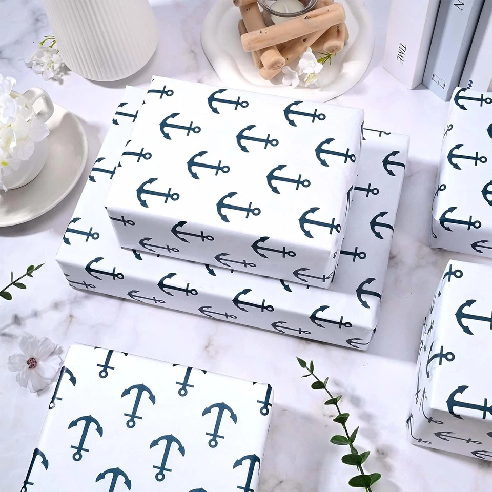 100Sheets Nautical Tissue Paper for Gift Wrapping Anchor Printed Tissue Paper fo - Image 3 of 4