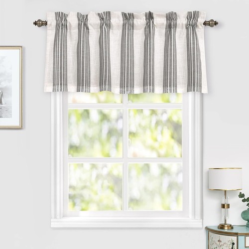 Chris Vertical Striped Linen Blackout Valance Lined Thermal Curtain w/Rod Pocket - 第 2/9 張圖片