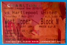 CHARLTON ATHLETIC v HARTLEPOOL UNITED 2010-11 LEAGUE ONE MATCH TICKET