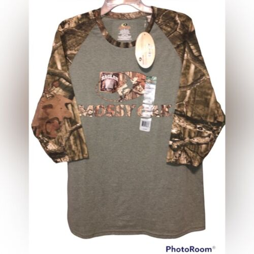 Mossy Oak Sz L Men's 3/4 Sleeve Camo Logo Raglan Sleeve T-Shirt NEW NWT