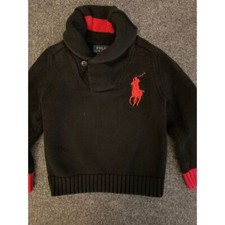 Polo Ralph Lauren Shawl Collar Sweater Boys 4T Black/Red Big Pony Pullover