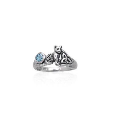 Kätzchen Katze 925 Sterling Silber Ring feiner Schmuck Blautopas