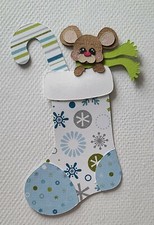 Stocking Stuffer Brown Mouse Green Scarf. Scrapbook, Card Making Paper Piecing