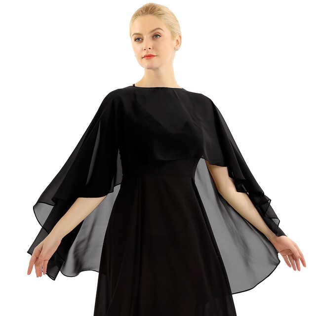 US Womens Chiffon Long Shawl Shrug Evening Formal Wedding Wrap Jacket