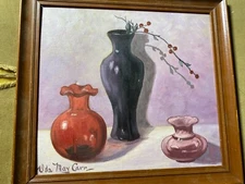 Ida May Carr "Still Life With Three Vases" Oil Painting - Signed And Framed