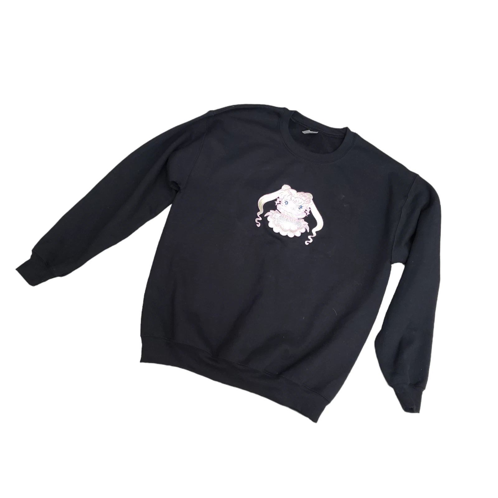 Hello Kitty Sailor Moon Princess Serenity Embroidered Crewneck Sweater Black (M)