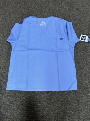 UNIVERSAL UNISEX V-AUSSCHNITT MIT BRUSTTASCHE OBERTEIL ZAHNARZT KRANKENHAUS MEDIZIN CELI BLAU