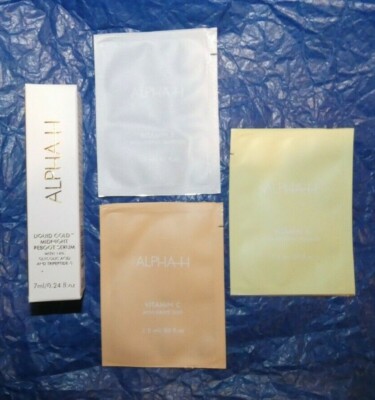 NEW ALPHA H Liquid Gold Midnight Reboot Serum + Vitamin A, B, C 4 Samples