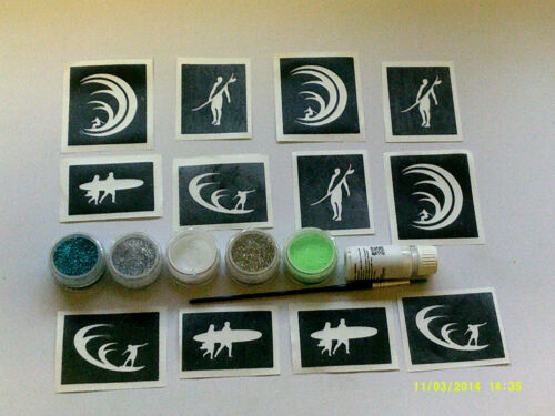 surfista brillo temática conjunto tatuaje Stencils onda tabla de surf pegamento - 第 1/1 張圖片