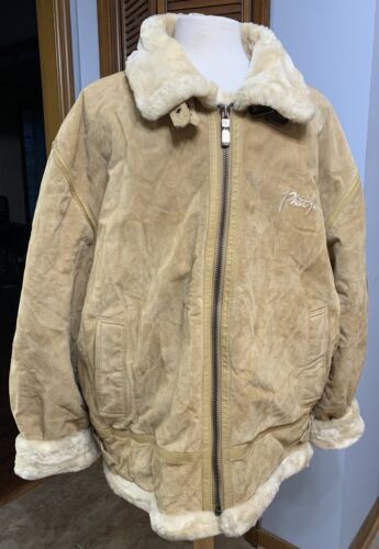 PHAT FARM Mens 4XL Suede Leather Faux Fur Lined Heavy Winter Coat 90's Y2K, Read - Zdjęcie 1 z 23