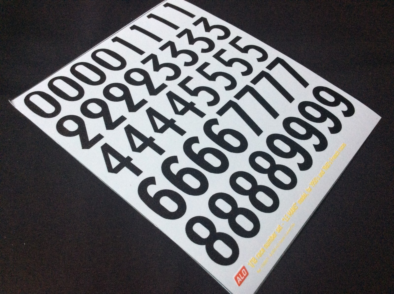 Decals 1:18 chiffres noirs Le Mans Alo pour modele reduit