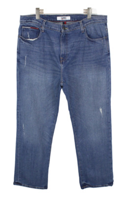 Tommy Hilfiger Jeans Relaxed Mens W38/L30 Distressed Blue Whiskers Zip