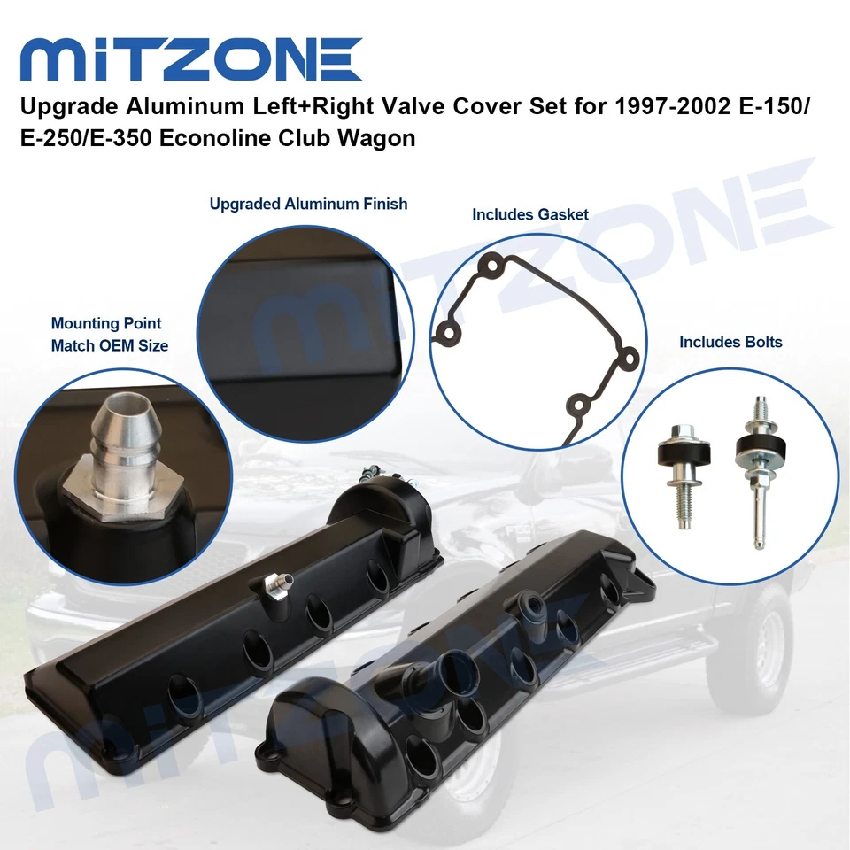 2PCS Aluminum Valve Cover Set for 97-02 E-150/E-250/E-350 Econoline Club Wagon🚗 - Image 4 of 4