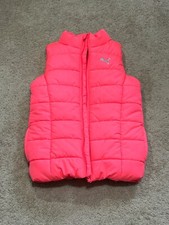 Puma Girls Vest Size Medium Pink Zip Front Logo Warm