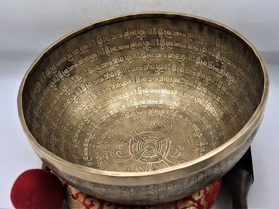 15 Inch Vajra Dorje & Om Mani Padme Hum Mantra Carved Singing Bowl-Sound Therapy