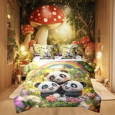 Panda Comforter Set 7 Pieces,Wild Flowers Botanical Bed Set for Twin Green