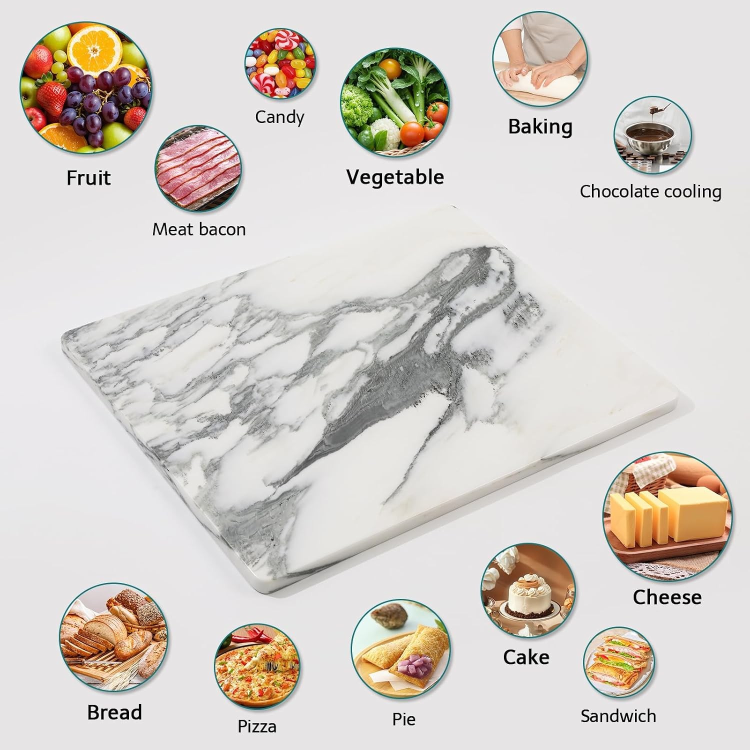 Large Rectangular Stone Marble Stone Cutting Board For Kitchen, 20x16 Inch White Large Pastry ...