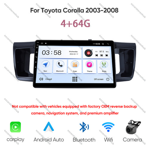 4+64G Apple Carplay Android auto Radio Stereo For Toyota Corolla 2003-2008 9"