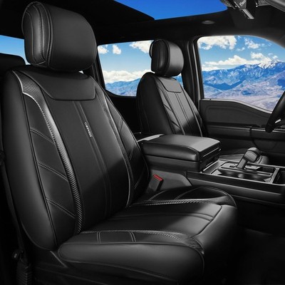 CAR PASS Luxury Faux Leather Two Front Seat Covers, Breathable Premium Automo...