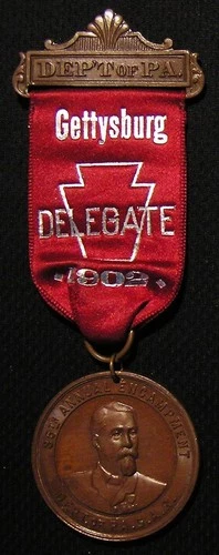 1902 GAR GETTYSBURG DEPT OF PA DELEGATE MEDAL BADGE - MAJ GENERAL JOHN REYMOLDS