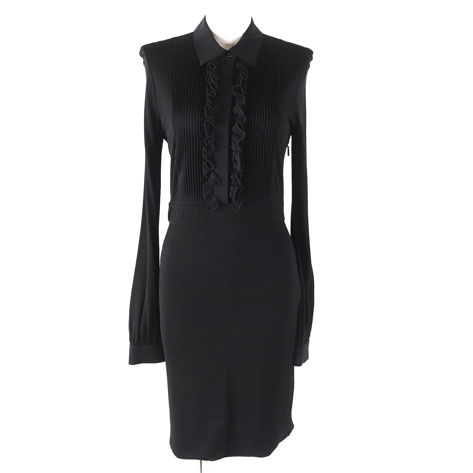 Gucci 364336 X5449 Robe noire à manches longues motif à volants partielle soie 100 Ma Jt