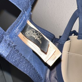 2 Piece Dita Von Teese Lingerie Set - Blue Bra , Garter Belt - Pinup Lace Strap