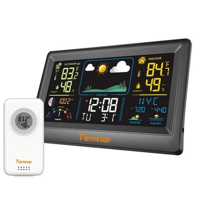 TEMTOP Digital LCD Weather Station Clock Indoor & Outdoor Calendar Thermometer Wireless