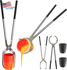 Crucible Tongs Set with Lifting Tongs Pouring Tongs and 2 Graphite Crucibles NEW