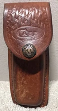 Vintage Case XX Brown Leather Basket Weave Folding Knife Sheath 4"