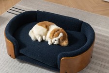 Scandinavian Elevated Dog Bed Sofa with Wood Legs  Walnut Back, Cashmere
