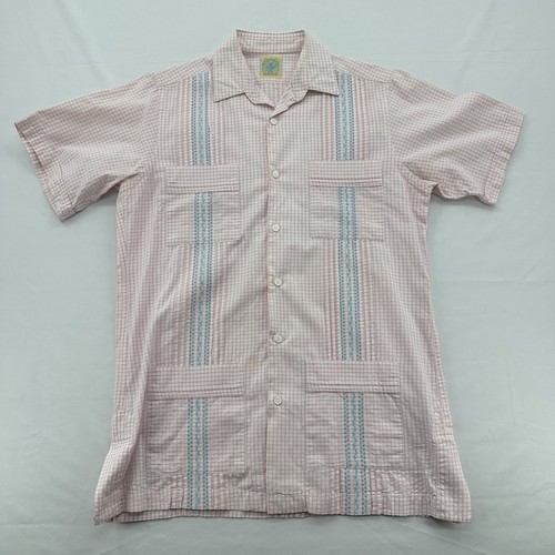 Dos Carolinas Mens Guayabera Pink Medium Short Sleeve READ