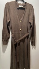 Eliza J Brown Sweater Midi Dress With  Gold Buttons And Tie Belt Size XL