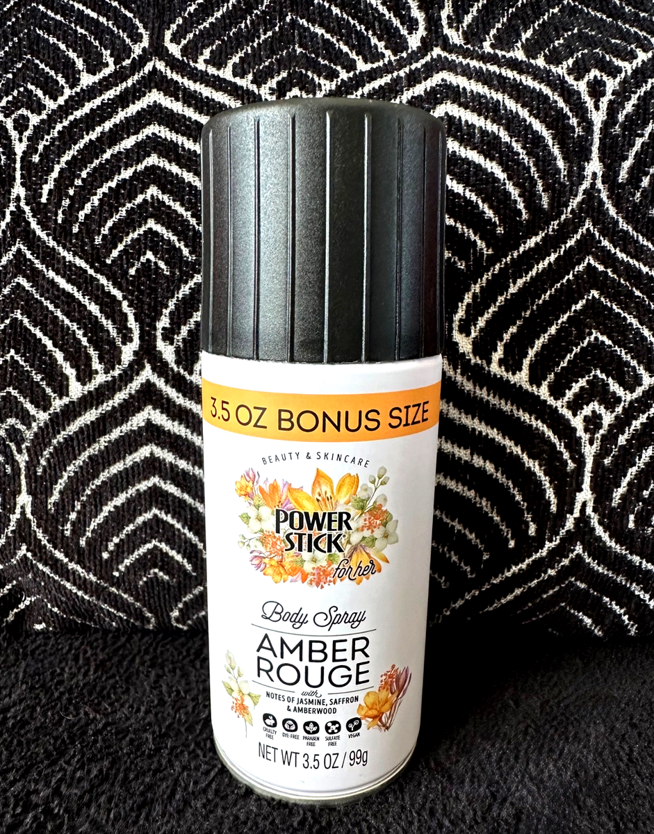 🌺4pk POWER STICK AMBER ROUGE BODY SPRAY JASMIN SAFFRON AMBERWOOD