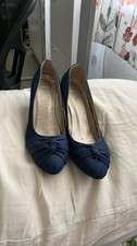 Women s Blue Ballet Flats Slip-On Round Toe Knot Accents Solid
