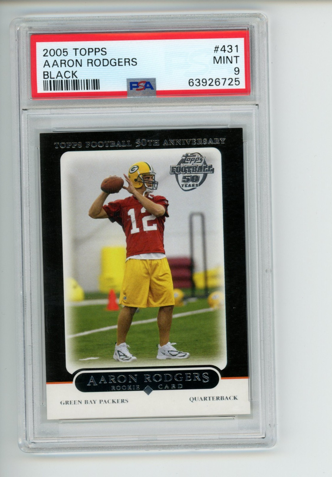 2005 Topps Aaron Rodgers #431 Rookie 50th Anniversary Black Parallel PSA 9