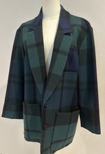 Vintage Pendleton Women's Green Blue Black Plaid 100 Virgin Wool Blazer 8 USA