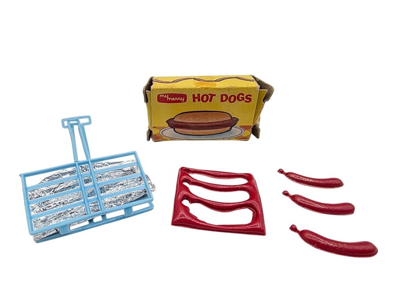 Vintage My Merry Hot Dogs Toy Play Food Set Miniature Box 1950s Dollhouse Lot
