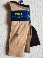 NWT Polo Ralph Lauren Mens 3 PACK Casual Dress Pony Crew Socks Beige Tan Brown