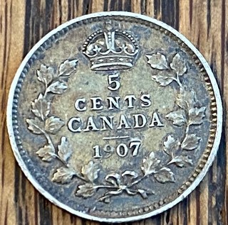 1907 KING EDWARD VII CANADA 5 CENTS SILVER COIN ESTATE FIND