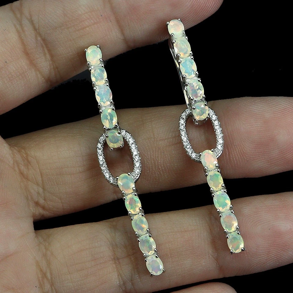 925 Sterling Silver Earrings Oval Fire Opal 4x3mm Natural Gemstone Jewelry - Image 2 of 4