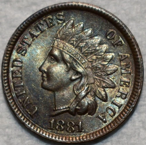 Uncirculated 1881 Indian Head Cent, Attractively Toned specimen.