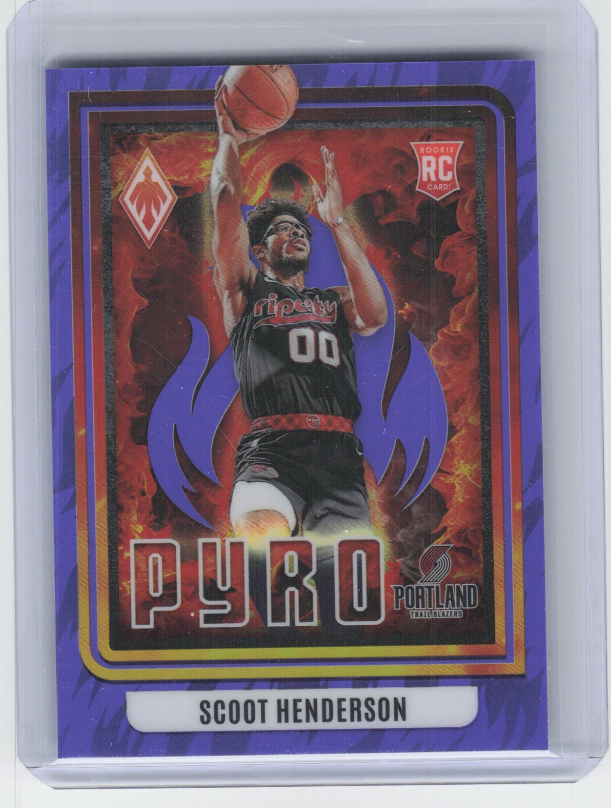 2023-24 Panini Phoenix Scoot Henderson #12 Pyro Rookie Purple Prizm /75