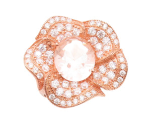 Authentic 925 Sterling Silver Vintage Ring Rose Gold Plated CZ Inlay Flower Sz 7 RG30684