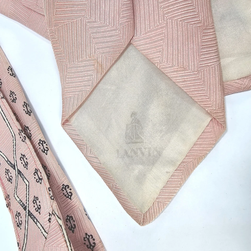 Винтажный Lanvin галстук шелк розовый черный 1970-х напечатано старинный гладкий французский тонкий тонкий - Изображение 4 из 4