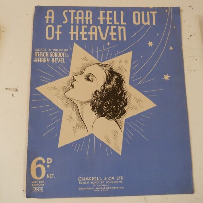 songsheet A STAR FIEL OUT OF HEAVEN Mack Gordon Harry Revel 1936