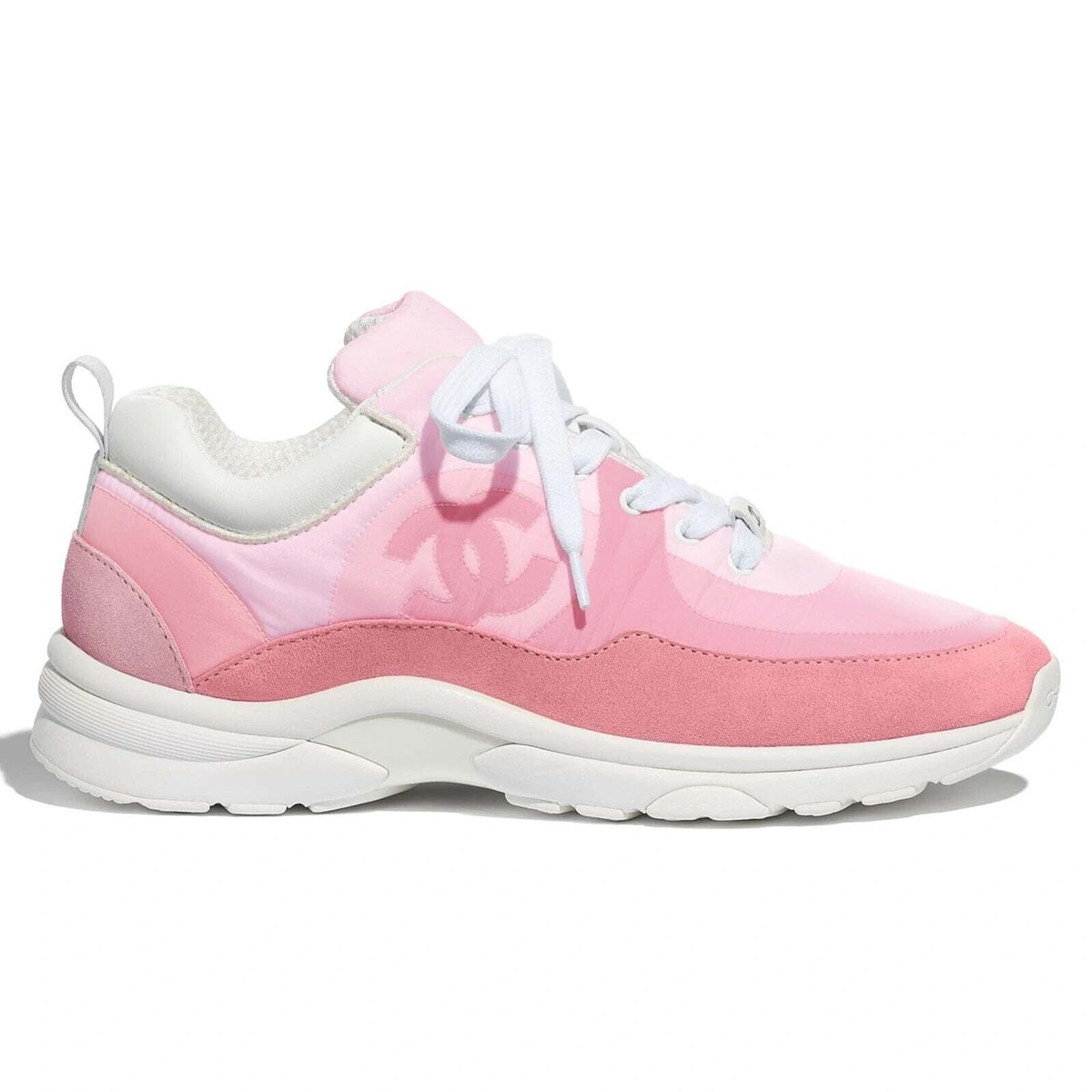 Chanel Mens 21C Pink Suede Leather CC Logo Lace Low Top Trainer