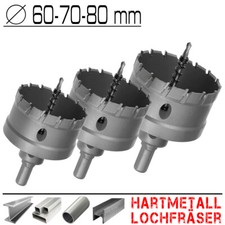 3 x Hartmetall Flachschnitt Loch Fräser Metall Stahl Edelstahl Ø 60mm 70mm 80mm