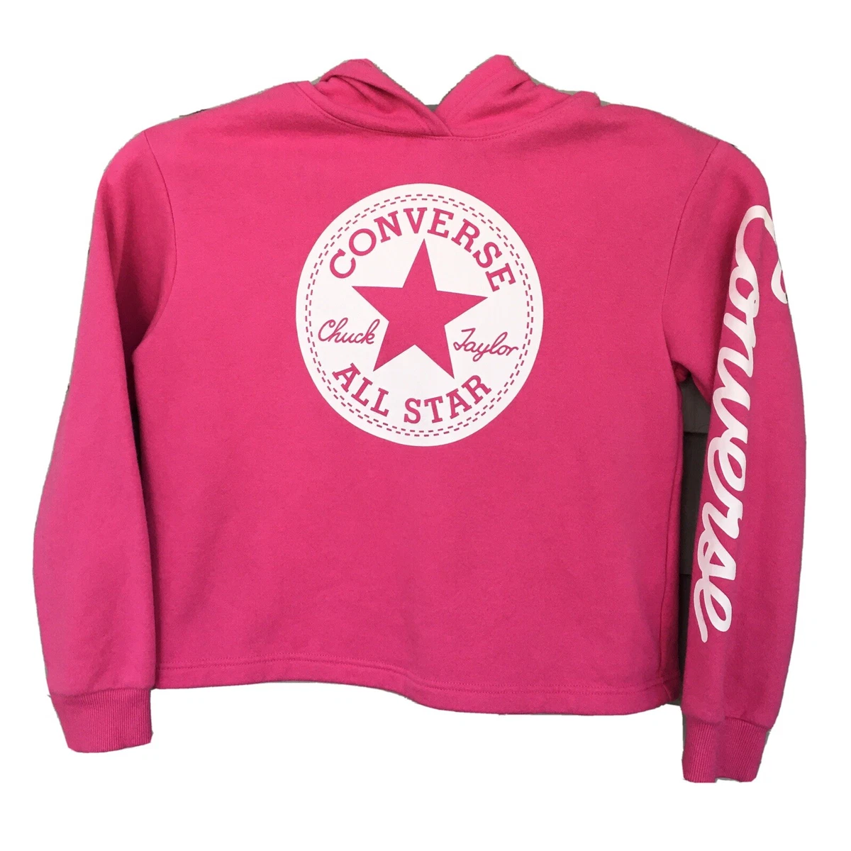 Converse Chuck Taylor Pink Crop HOODIE Girls XL Sweater Pullover