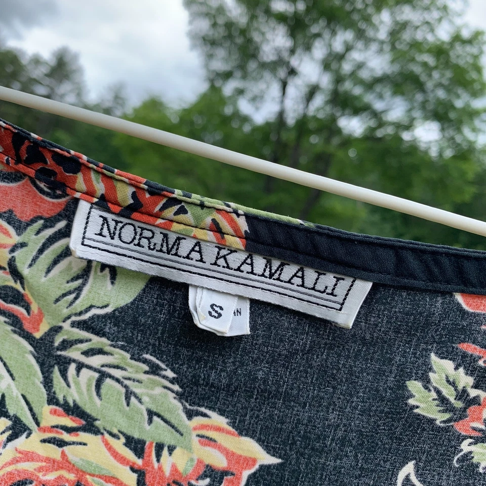 Vintage 1980s Norma Kamali Floral Cotton Dress Drop Waist Short Sleeves - Image 2 of 4