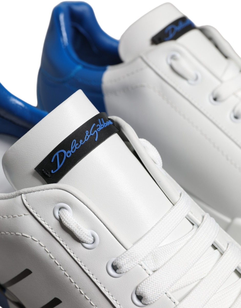 DOLCE & GABBANA Shoes White Blue Leather Logo Low Top Sneakers